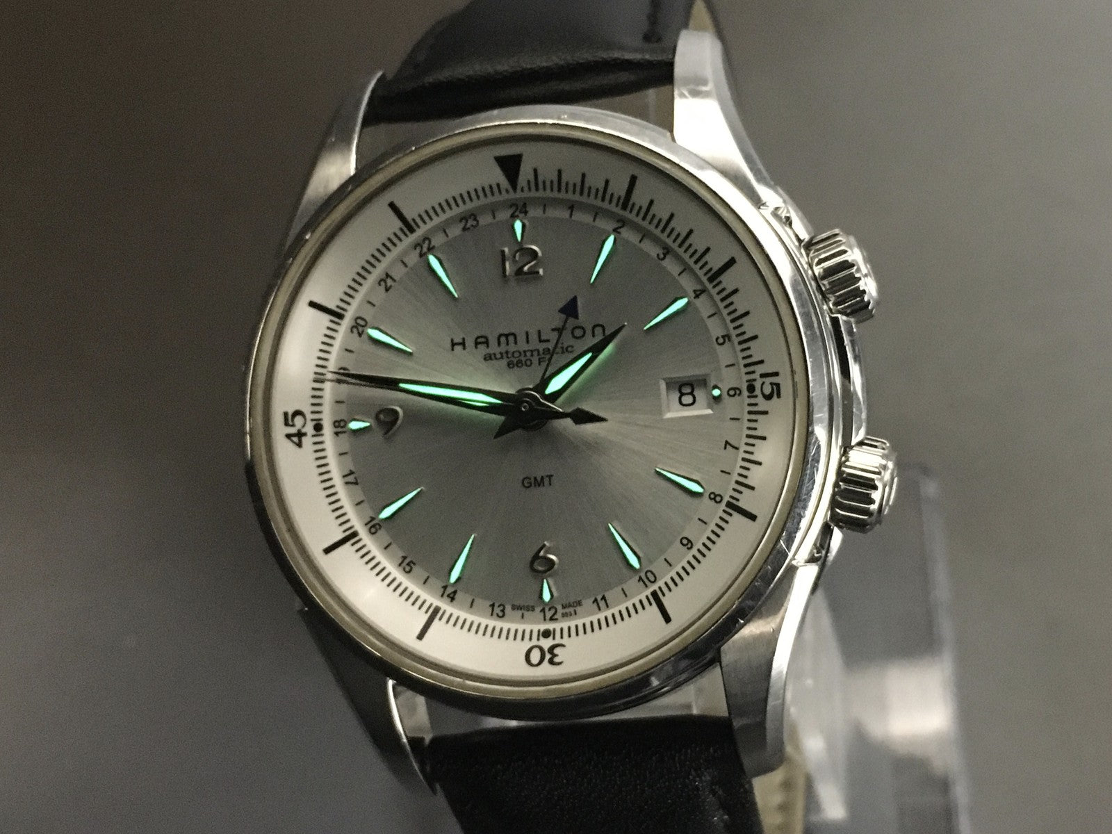 overhauled HAMILTON Jazzmaster Traveler H326250 Silver Men's Date Automatic GMT