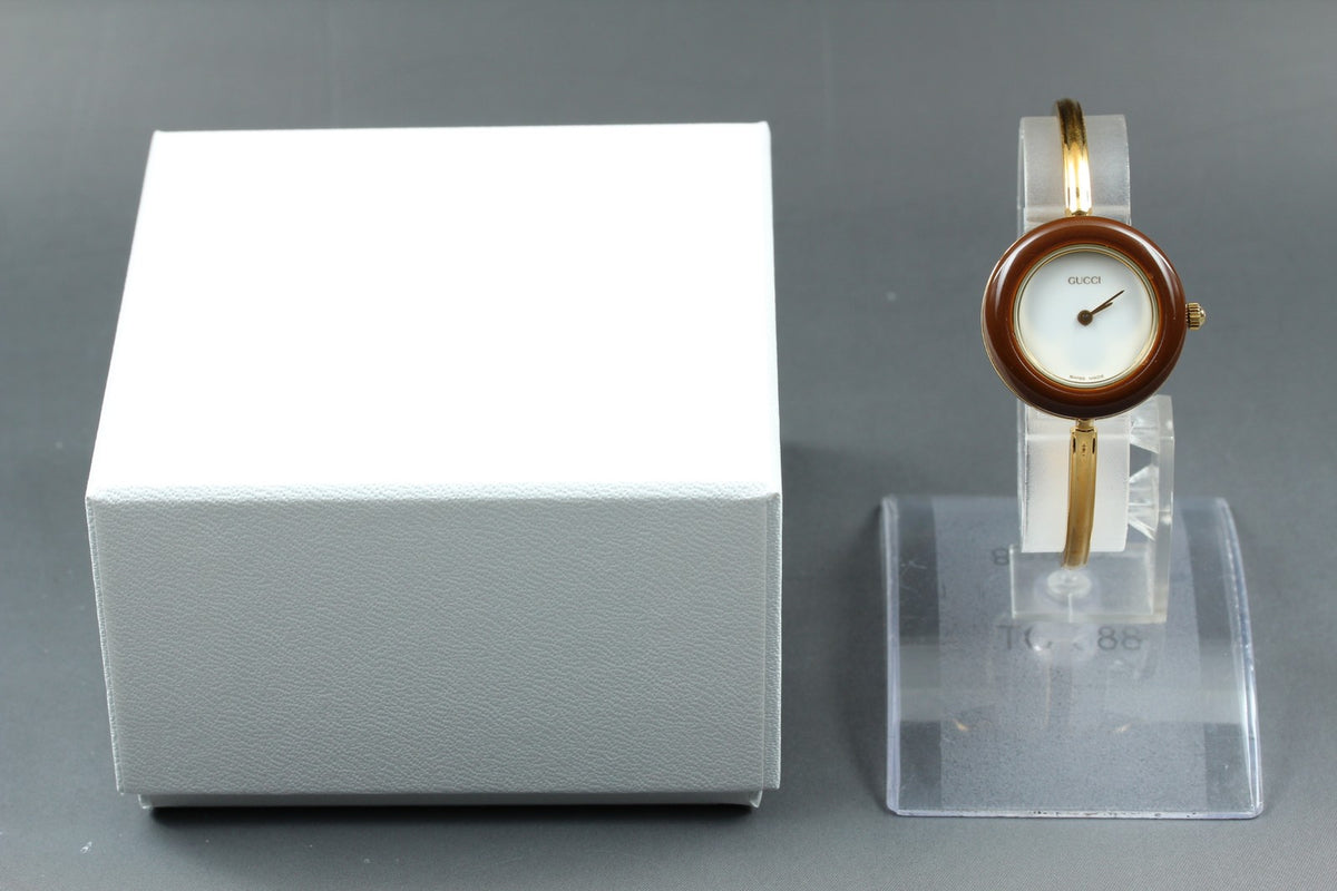 Gucci Change Bezel 11/12.2 Brown Bezel Gold Women's Quartz Watch Vintage