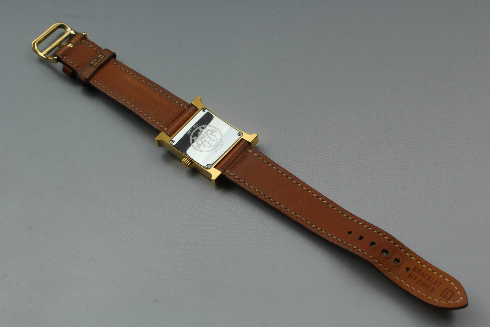 [Exc+4 Box] HERMES H Watch HH1.201 Gold Brown  "L" Woman's Watch Quartz JAPAN