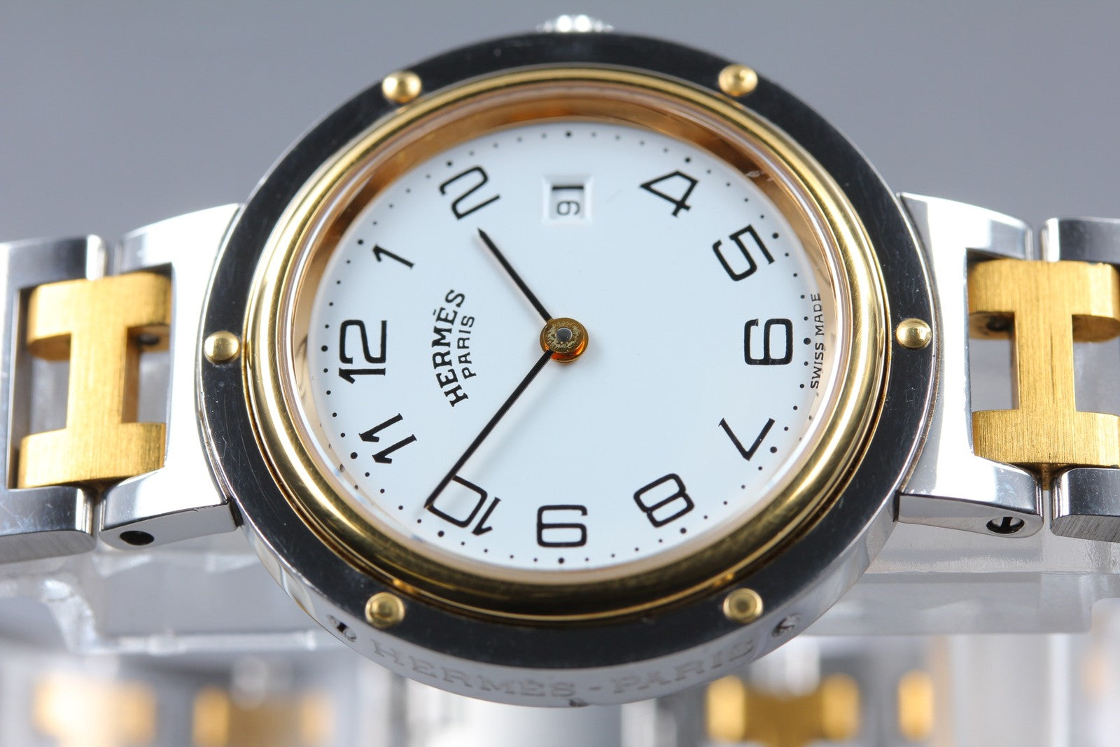 Vintage [Exc+5 Box]  HERMES Clipper White Dial Gold 24mm Woman's Quartz Watch