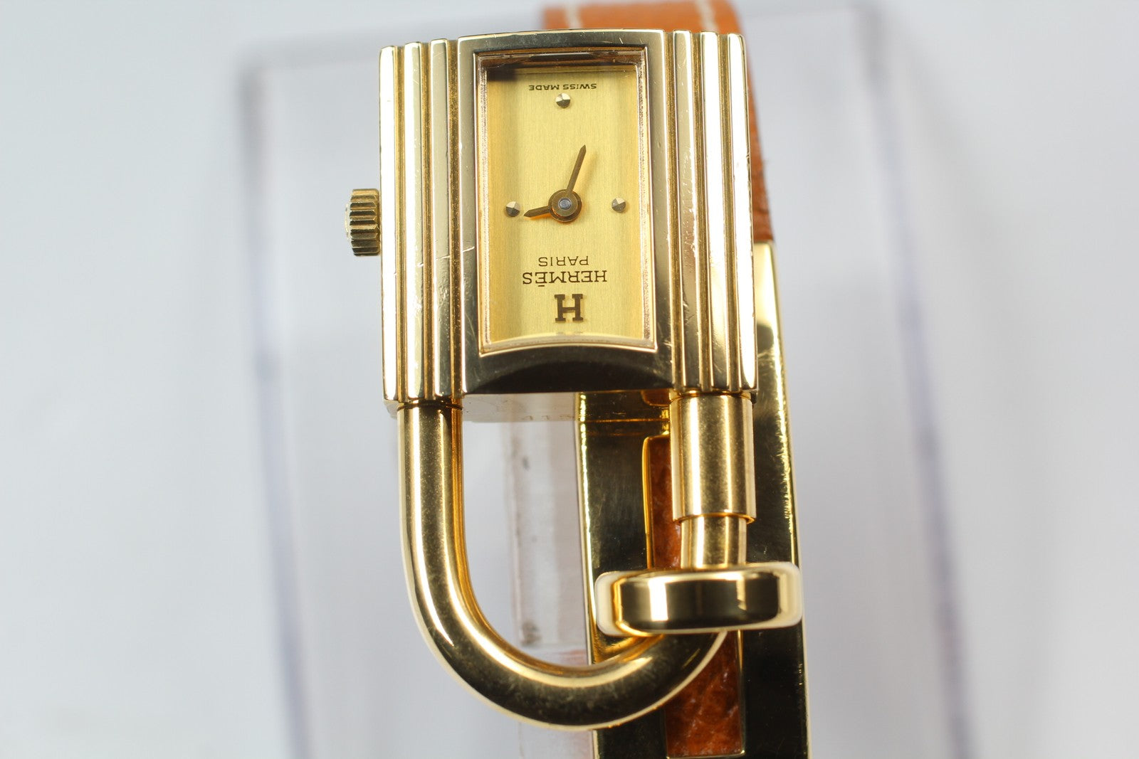 Vintage HERMES Kelly Watch Gold Brown Leather "U" Woman's Quartz Watch [Box]