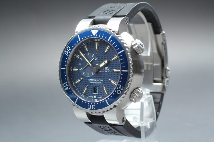ORIS TT1 7609 Small Seconds Blue Dial Automatic Date Men's Watch 47mm JAPAN