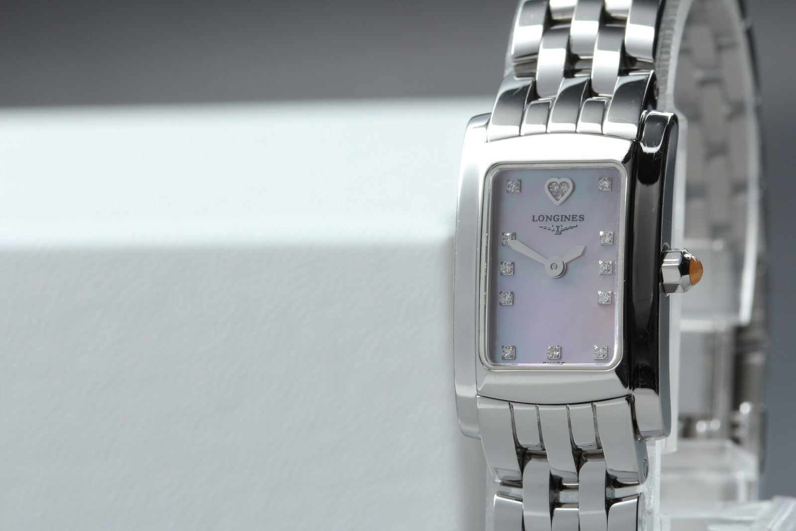 Longines L5.158.4 DolceVita Pink Dial Silver 16mm Diamond Women's Quartz Watch