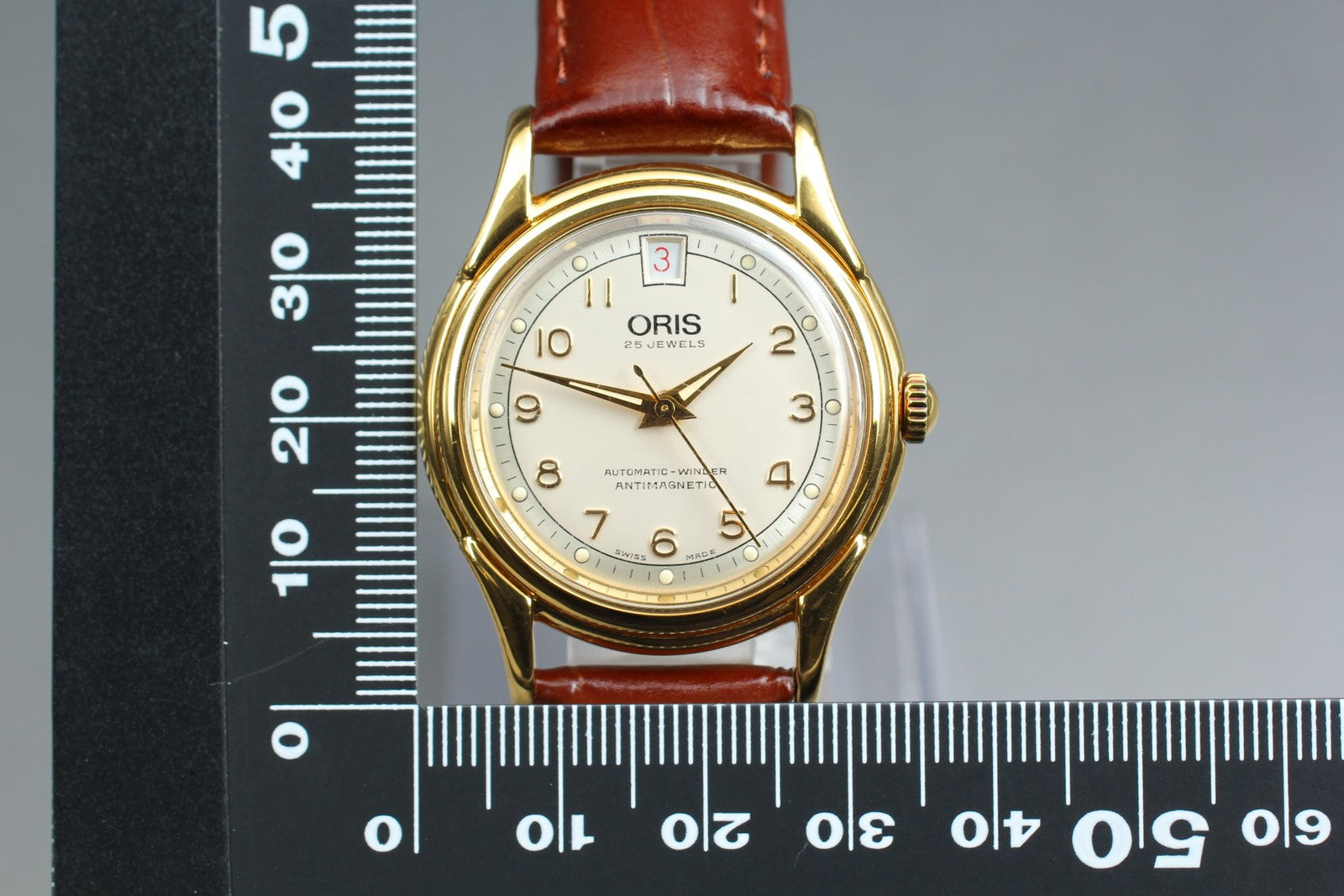 Vintage ORIS 7317 Automatic Date Gold Men's Watch 33mm JAPAN
