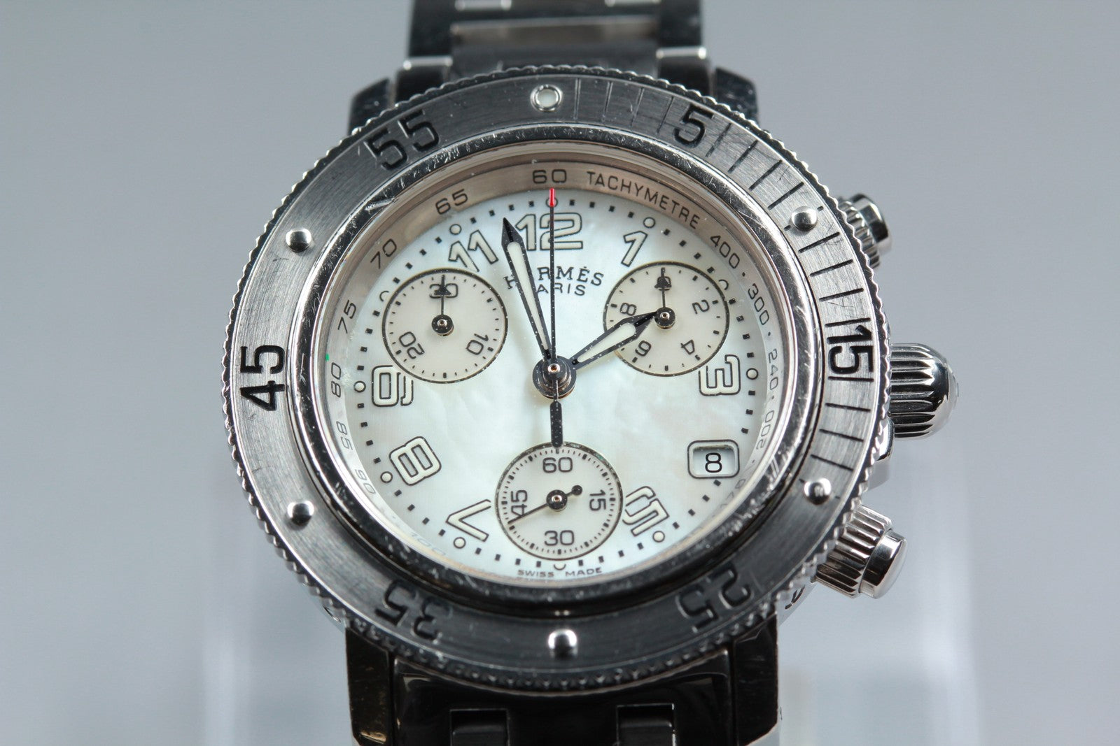 HERMES Clipper CL2.310 White Shell Dial Quartz Diver Women's Watch 34mm JAPAN