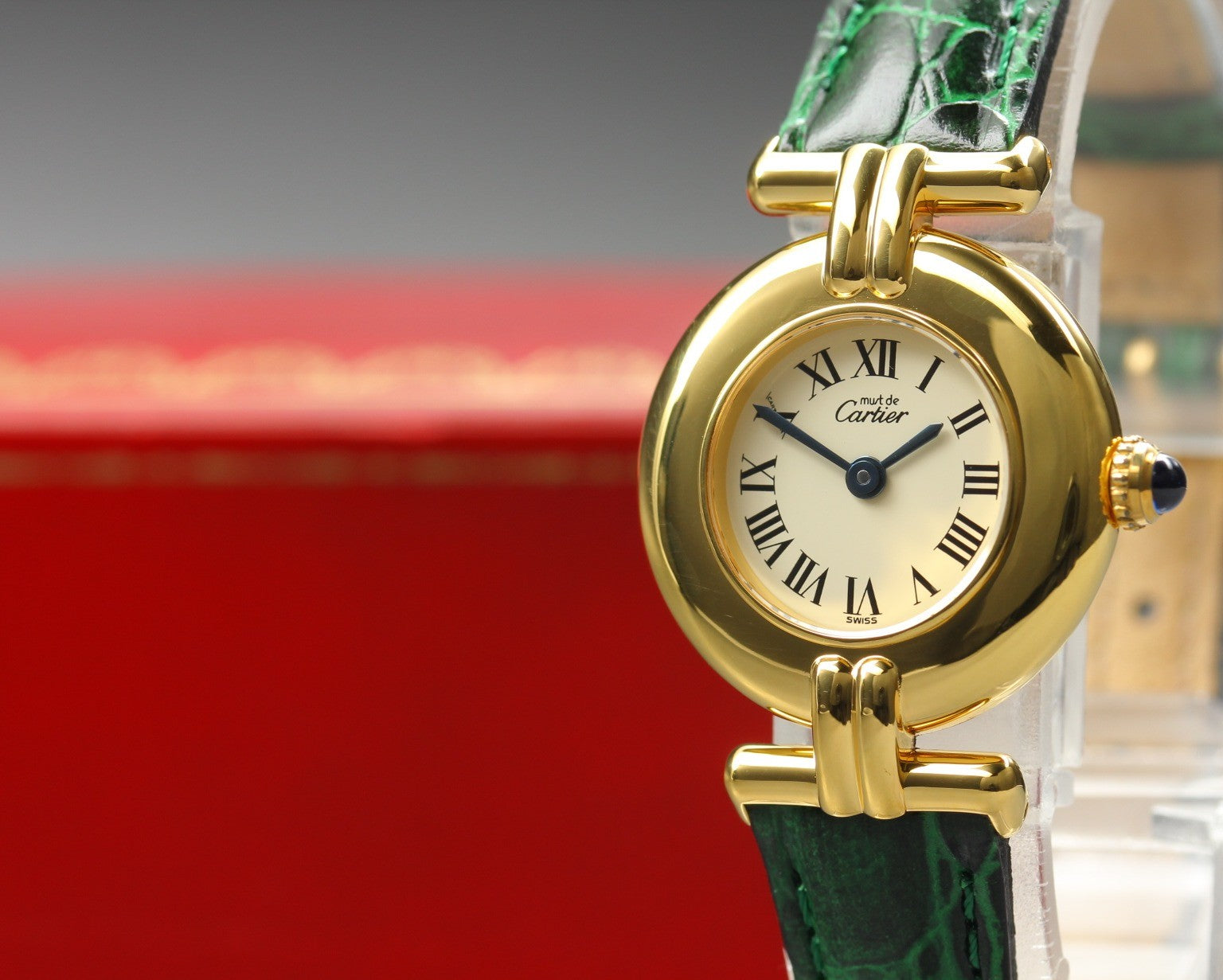 Cartier Must Colisee Vermeil 590002 Green Gold Womens Quartz Watch Vintage [Box]
