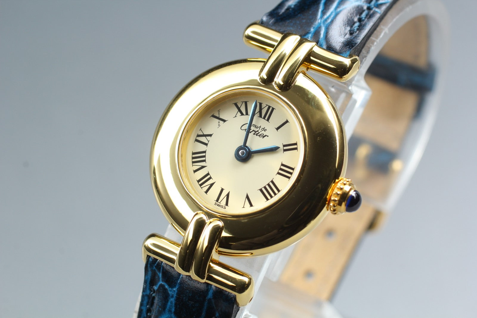 Vintage Cartier Must Colisee Vermeil 590002 Blue Gold Women's Quartz Watch [Box]