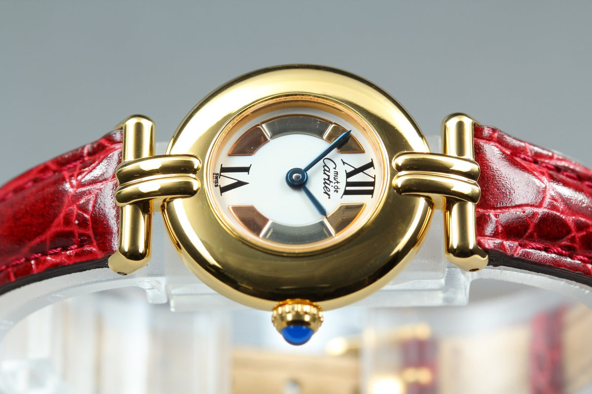 Vintage Cartier Must Colisee Vermeil 590002 Red Women's Quartz Watch [Pouch]