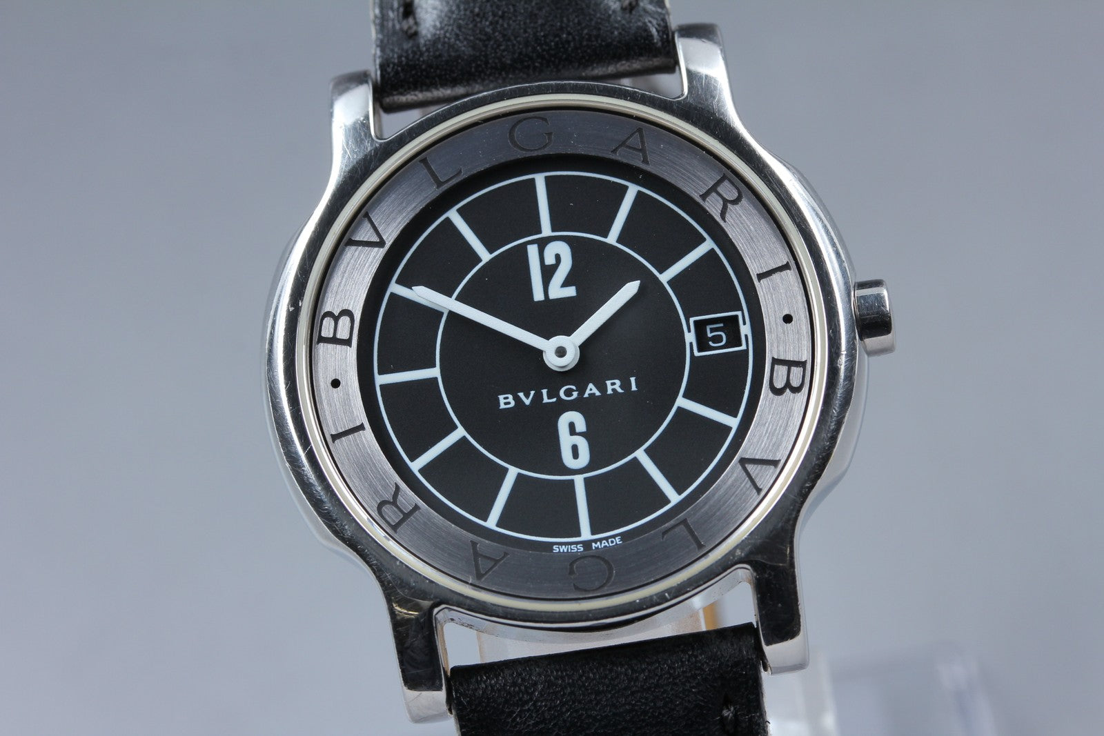 New Batt[Exc+5]Box BVLGARI SOLOTEMPO ST35S Black Dial Quartz Men's Watch 35mm JP