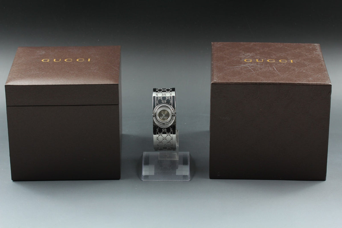 GUCCI 112 Twirl Double Diamond Brown Dial YA112504 23mm Woman's Qz Watch [Box]