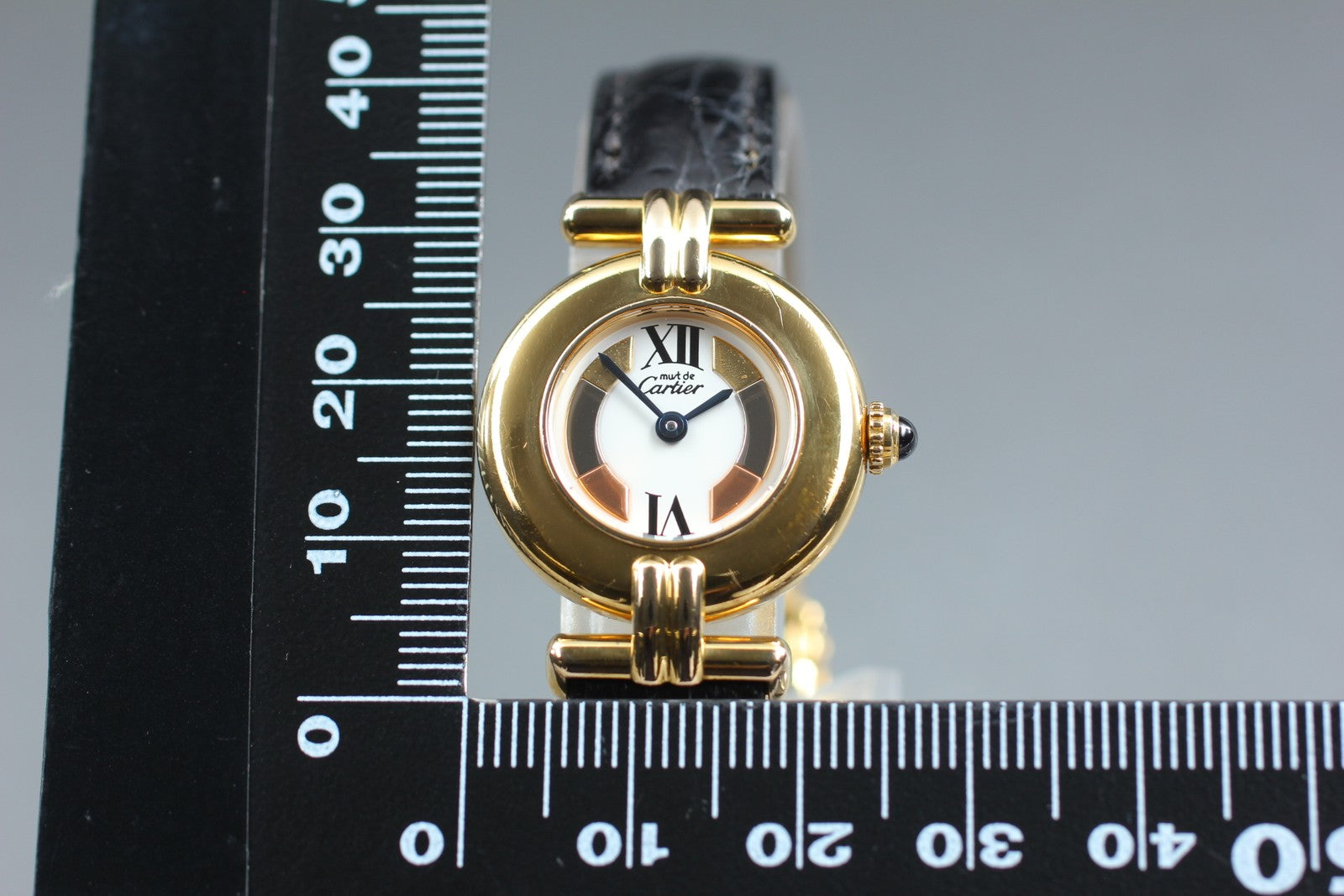 Vintage[Exc+5] Cartier Must Colisee Vermeil 1902 Gold Black Women's Quartz Watch