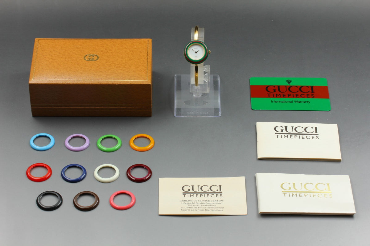 Vintage Gucci Change Bezel 1100-L 12 Colors Gold Women's Quartz Watch [w/Box]