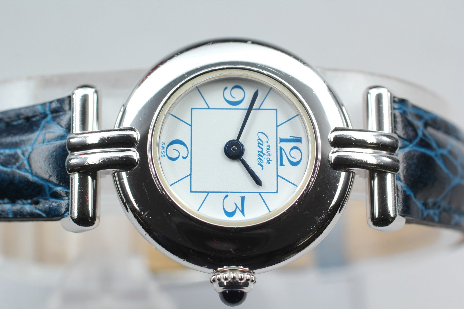 Cartier Must Colisee Vermeil 2411 Silver Blue Women's Quartz Watch [Pouch]