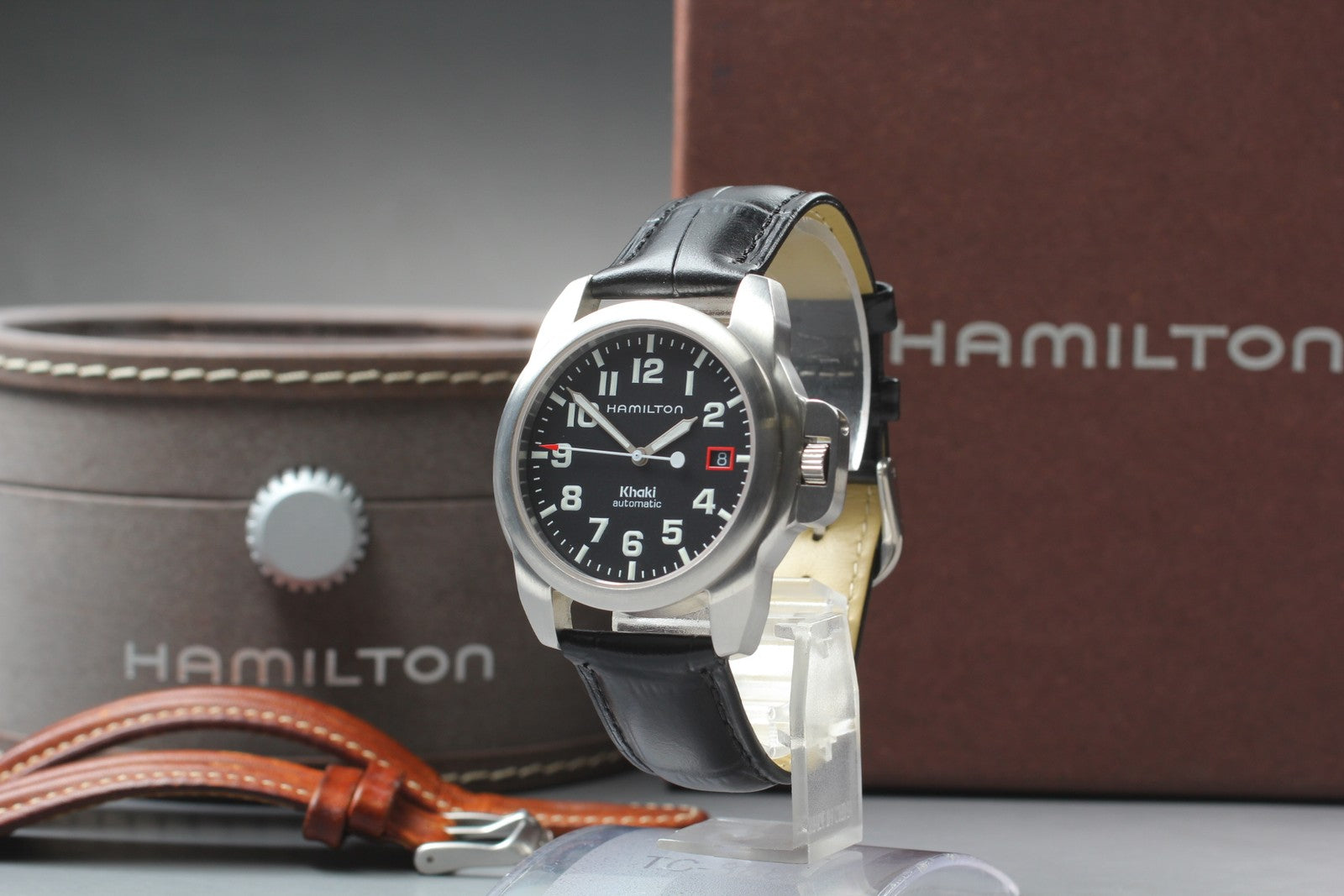 [Exc+5 Box] Hamilton Khaki Date Automatic 6311 Black Silver 40mm Men's Watch