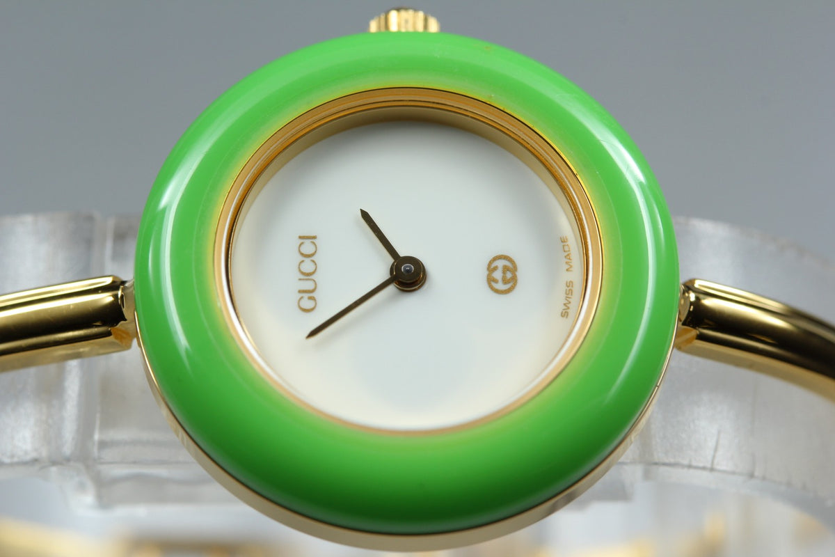 [Overhauled] Gucci Change Bezel 11/12 Lime Green Bezel Women's Qz Watch 15.25cm