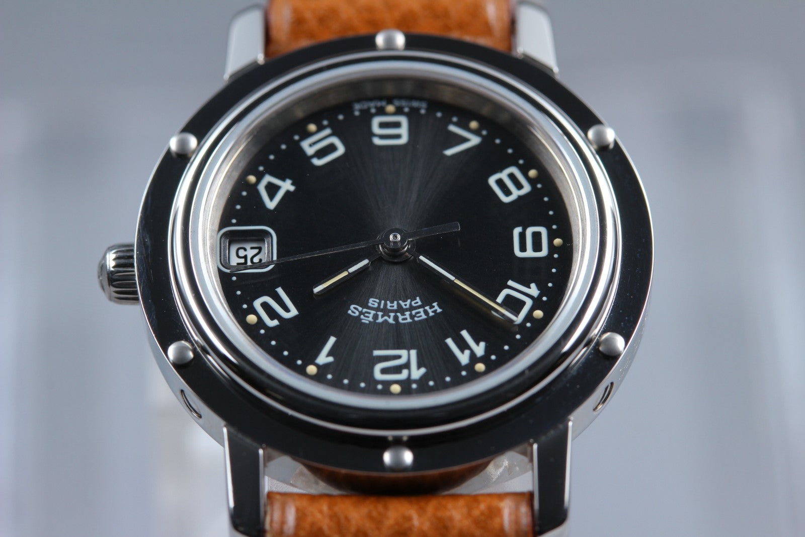[Near MINT- Box] Hermes Clipper CL4.210 Black Dial 24mm "Z" Woman's Qz Watch