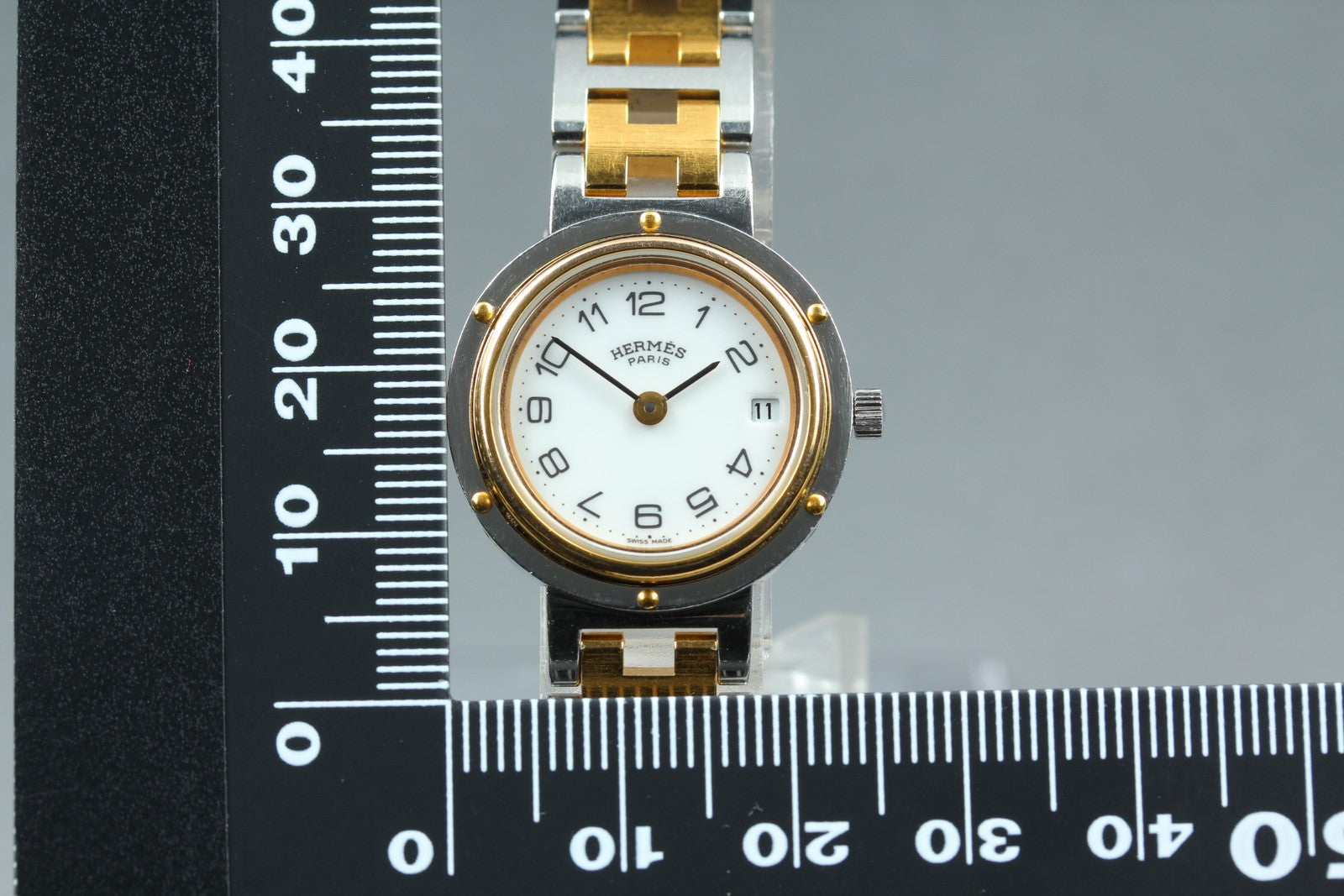 Vintage [Exc+5 Box] Hermes Clipper 24mm White Dial Gold Woman's Watch Quartz