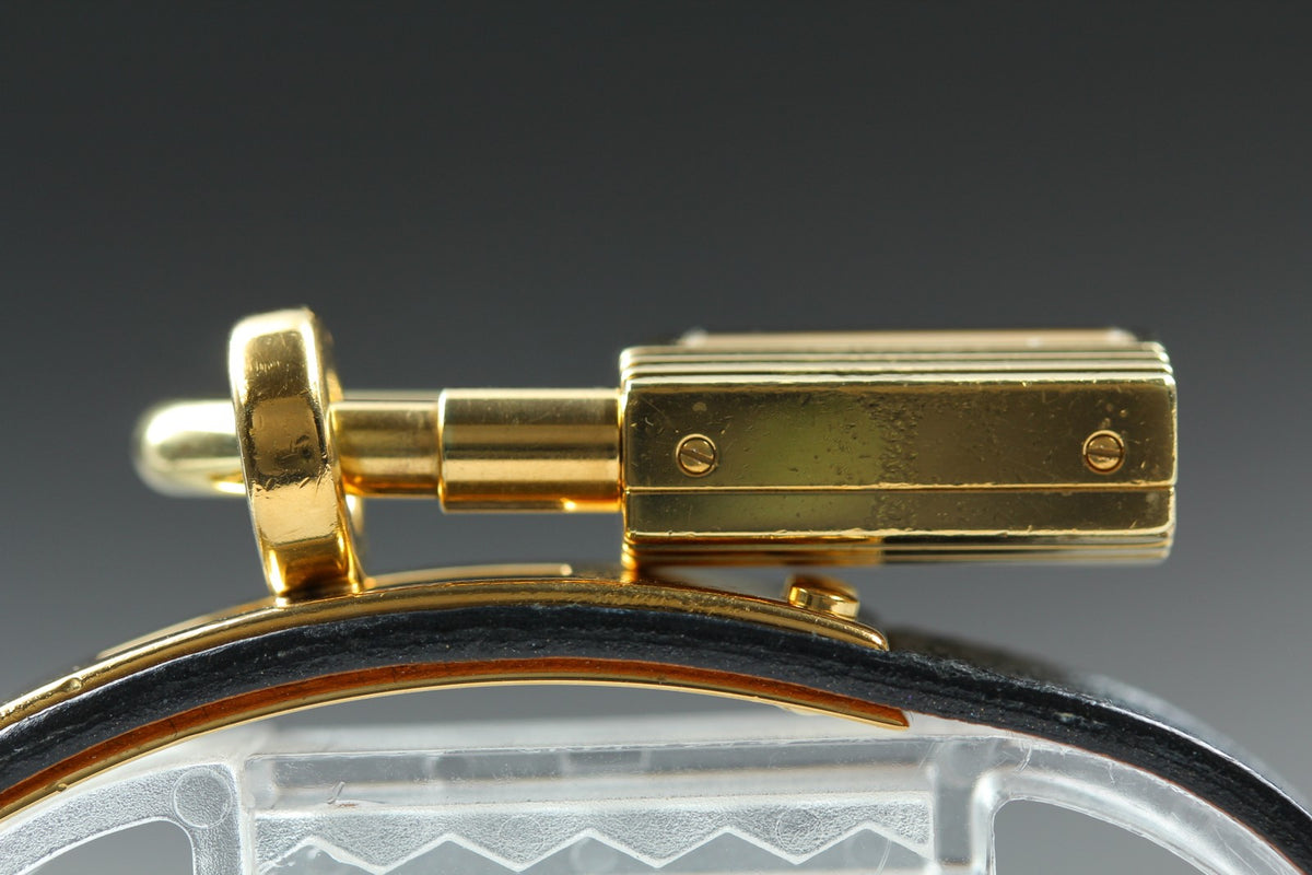 HERMES Kelly Watch Gold Black Leather "A" Woman's Quartz Watch Vintage [Box]