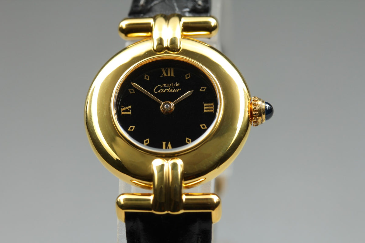 Cartier Must Colisee Vermeil 590002 Black Gold Women's Qz Watch Vintage [Box]