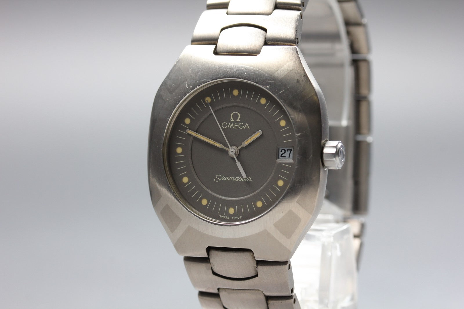 New Batt OMEGA Seamaster Polaris Cal.1430 Gray Quartz Date Boy's Watch 31mm JP