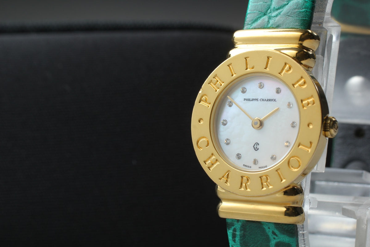PHILIPPE CHARRIOL St.Tropez Gold Green 12 Stones 24mm Quartz Women's Watch