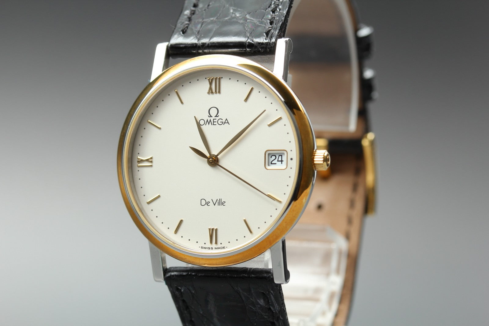 New Batt　OMEGA De Ville Cal.1532 Quartz Gold Date Men's Watch 32mm JP Exc+5*Box