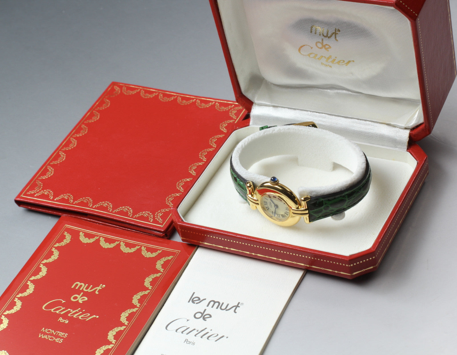 Vintage Cartier Must Colisee Vermeil 590002 Green Gold Women's Qz Watch [Box]