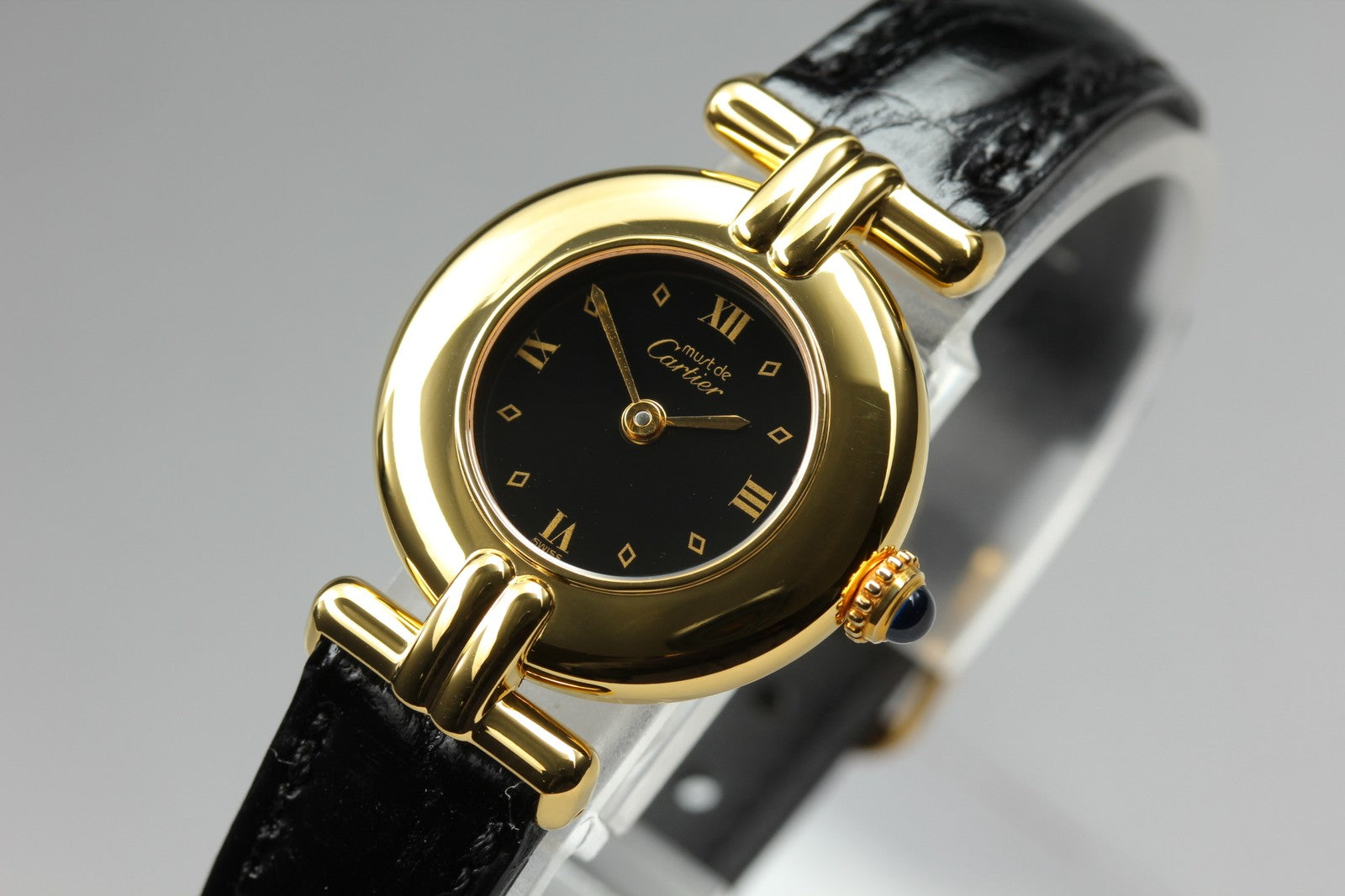 Vintage Cartier Must Colisee Vermeil 590002 Black Gold Women's Quartz Watch