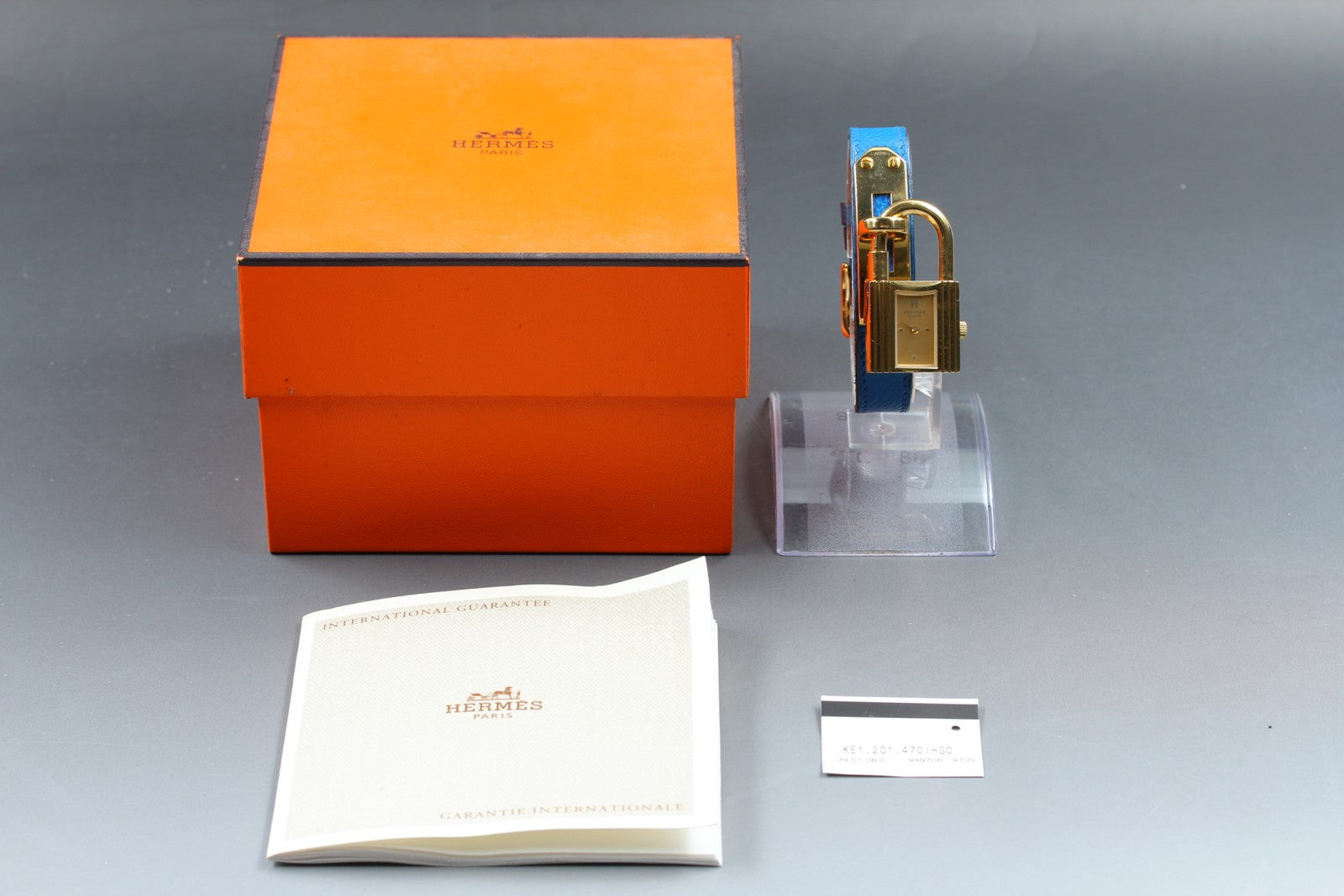 Vintage HERMES Kelly Watch Gold Blue Leather "A" Woman's Quartz Watch [Box]