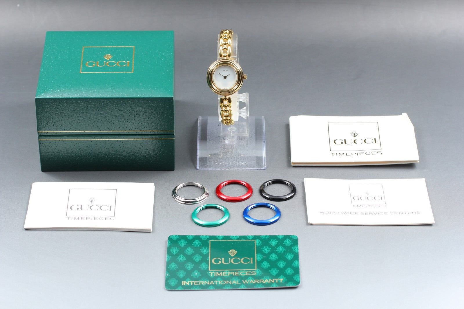 Vintage GUCCI Change Bezel 11/12.2 6 Colors Gold Quartz Woman’s Watch [w/Box]