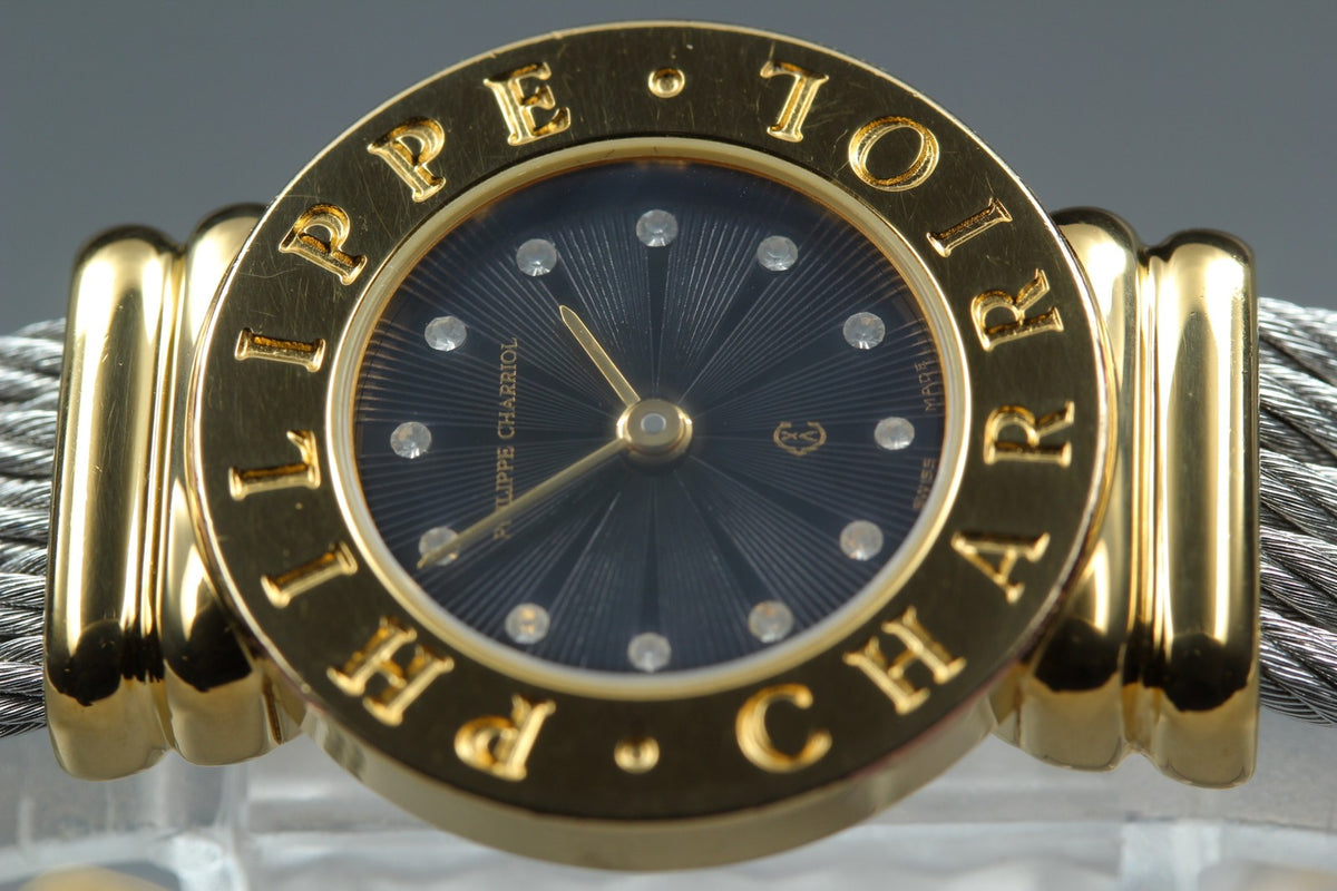 PHILIPPE CHARRIOL St.Tropez Black 12P Stones 7007901 24mm Qz Women's Watch [Box]
