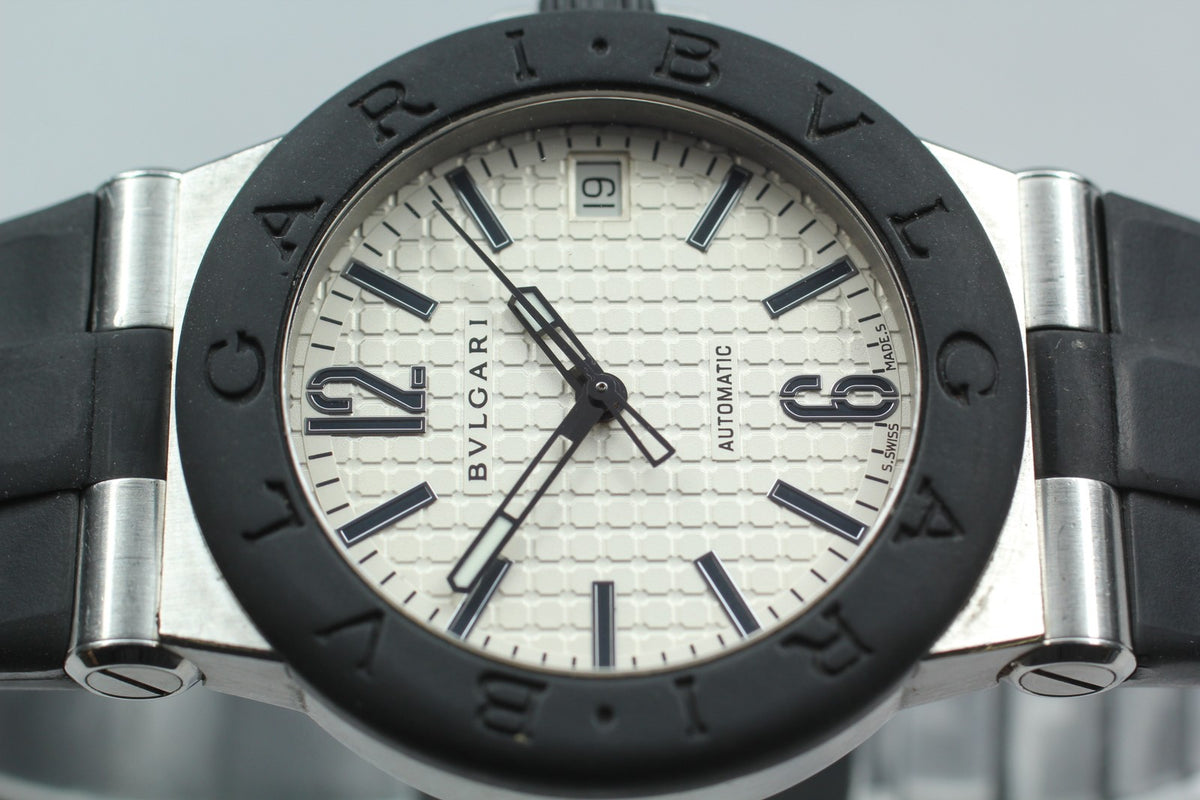 BVLGARI Diagono DG35SV White Dial Automatic Date Men's Watch 35mm From JAPAN