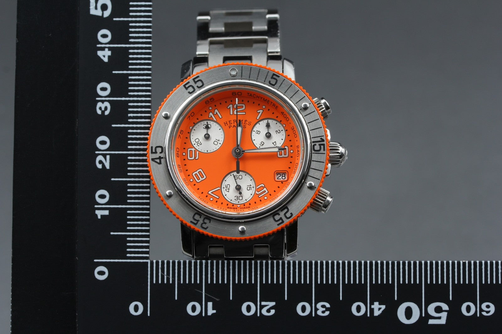 Hermes Clipper Diver Chronograph CL2.316 Orange 32mm Woman's Quartz Watch [Box]