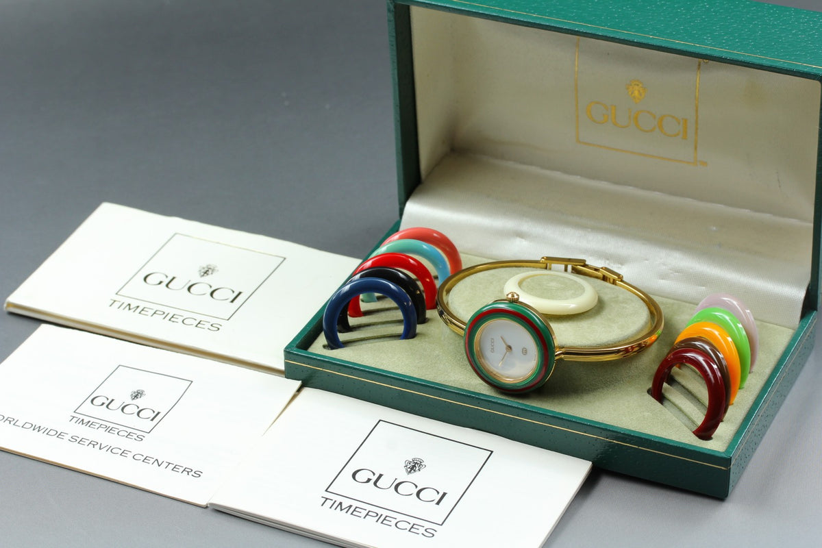 Gucci Change Bezel 11/12 12 Colors Gold Bangle Women's Qz Watch Vintage [Box]