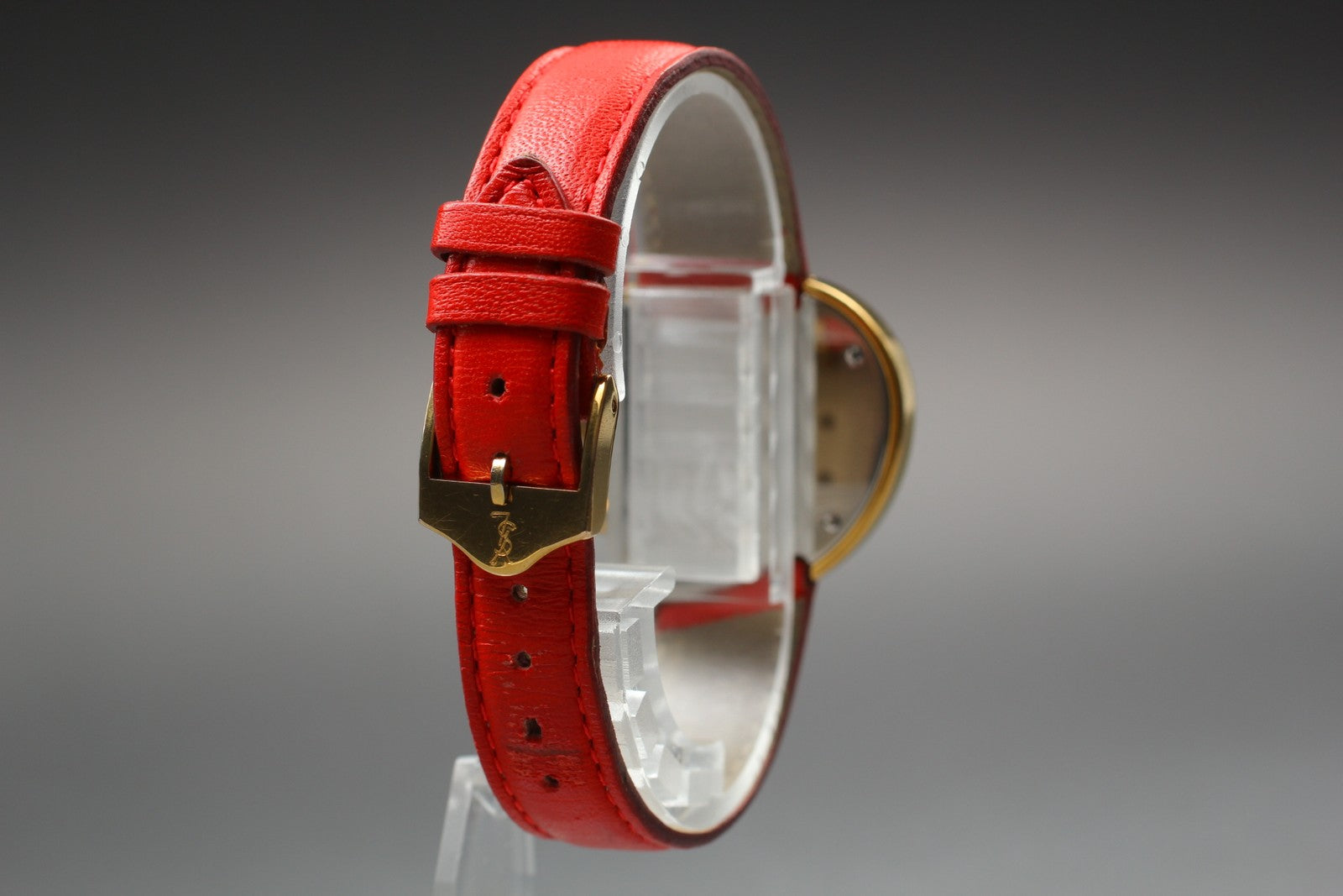 [Exc+5] Yves Saint Laurent Heart Gold Red 30mm Women's Watch Quartz JAPAN