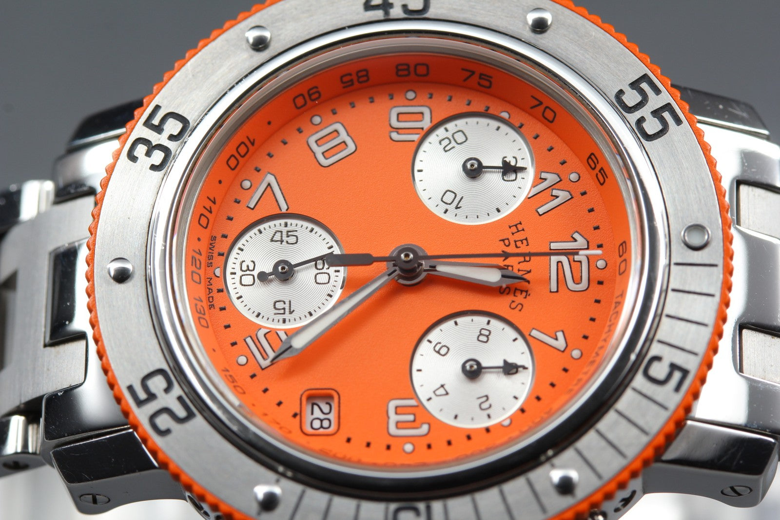Hermes Clipper Diver Chronograph CL2.316 Orange 32mm Woman's Quartz Watch [Box]