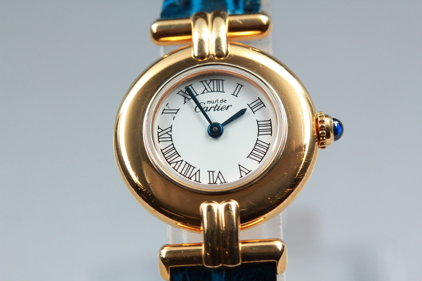 Vintage [Exc+5] Cartier Must Colisee Vermeil 2410 Gold Blue Women's Quartz Watch