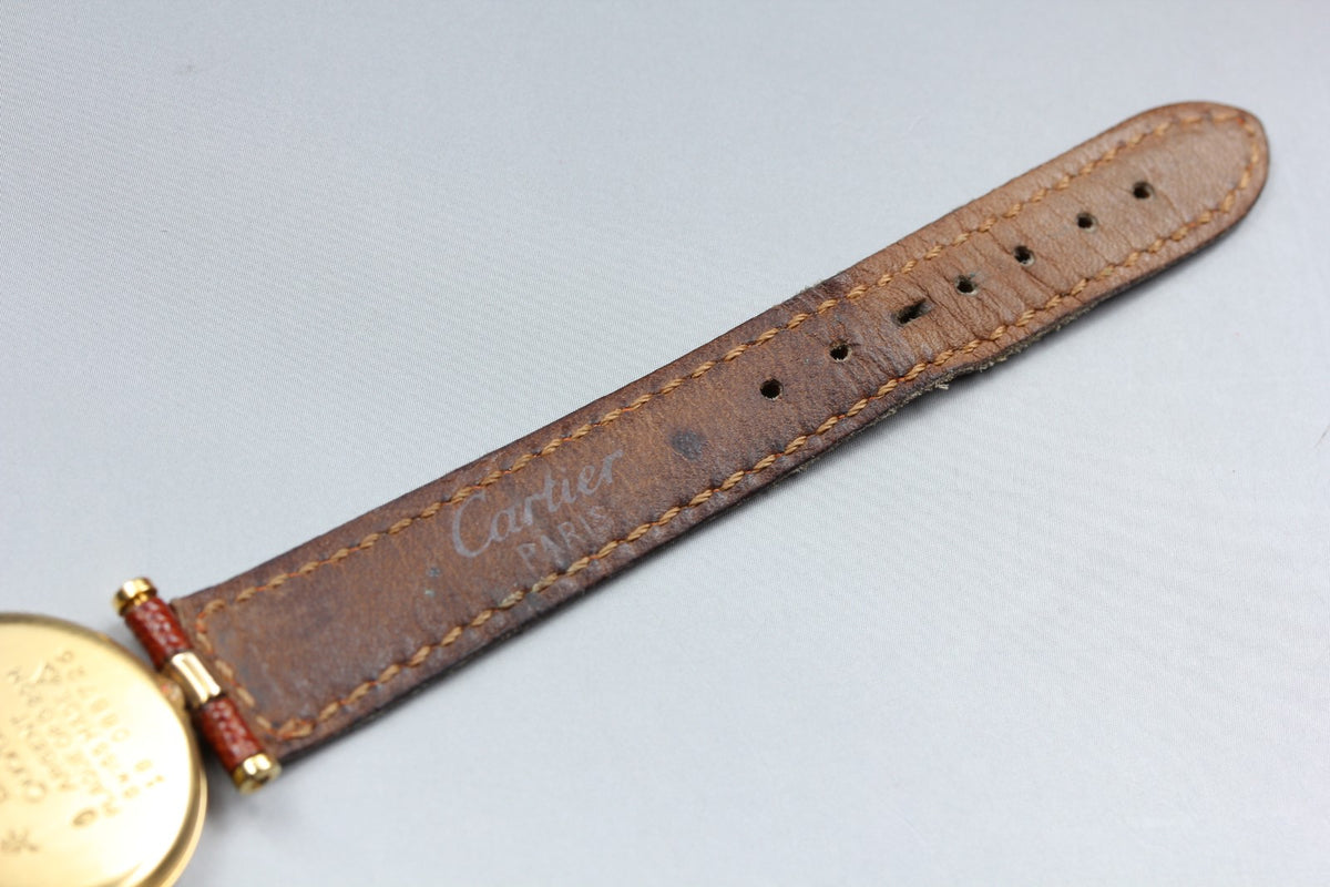 Cartier Must Vendome Vermeil Gold Brown 24mm Women's Quartz Watch Vintage [Box]