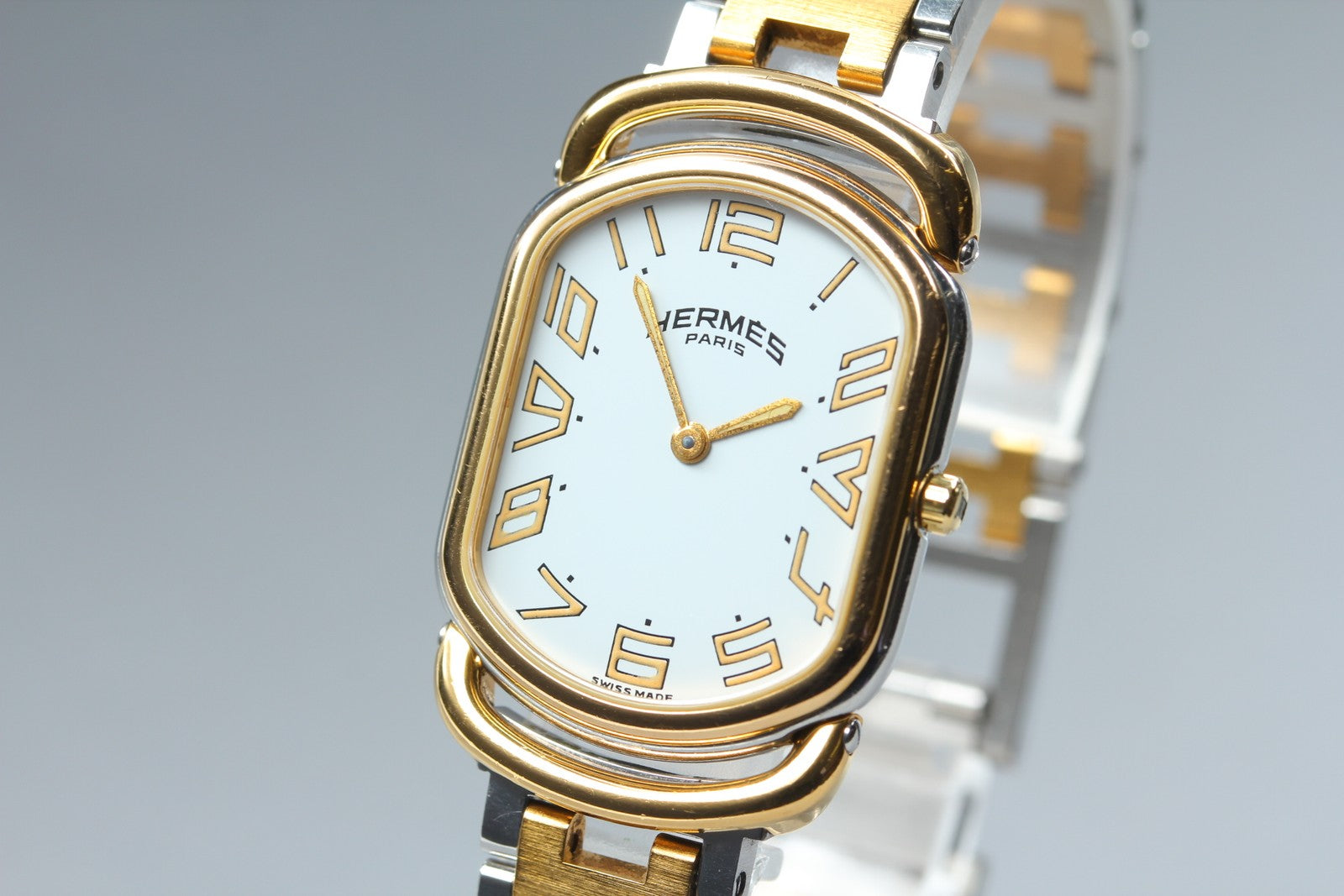 New Batt Vintage HERMES Rally Quartz White Dial Women's Watch 26mm JAPAN Box