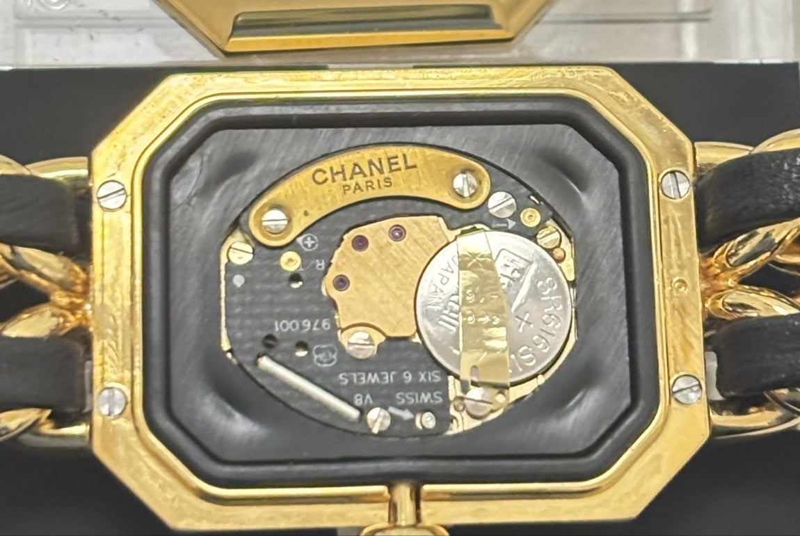 [Near MINT- Box] CHANEL Premiere L Size Black Dial 20mm Gold Quartz Womens Watch