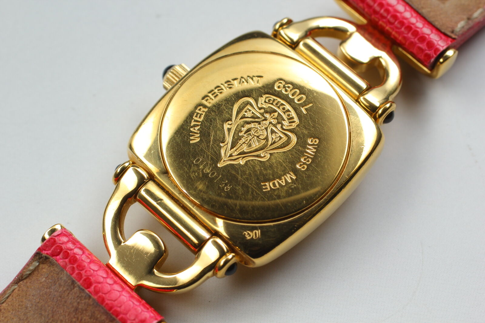 Vintage [Exc+5] GUCCI Horsebit 6300L White Dial Pink Woman's Quartz Watch JAPAN