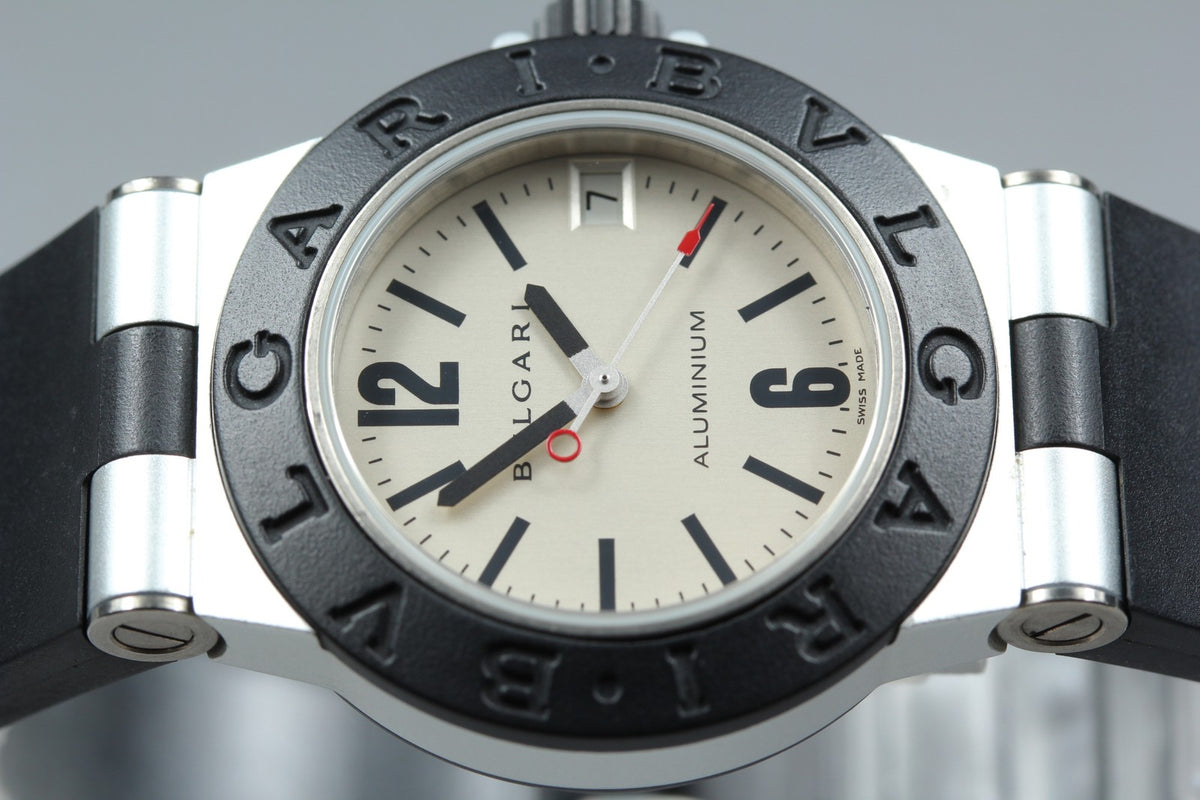 New Batt Vintage BVLGARI Aluminum Date AL32TA Quartz Unisex Watch 32mm JAPAN Box