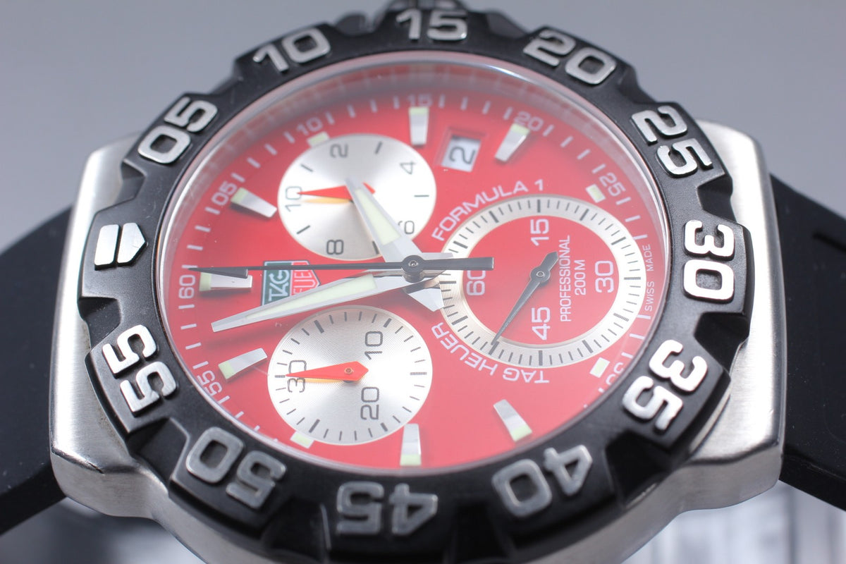 Used TAG Heuer Formula 1 CAH1112 Red Quartz Chronograph Men's Watch 42mm JAPAN