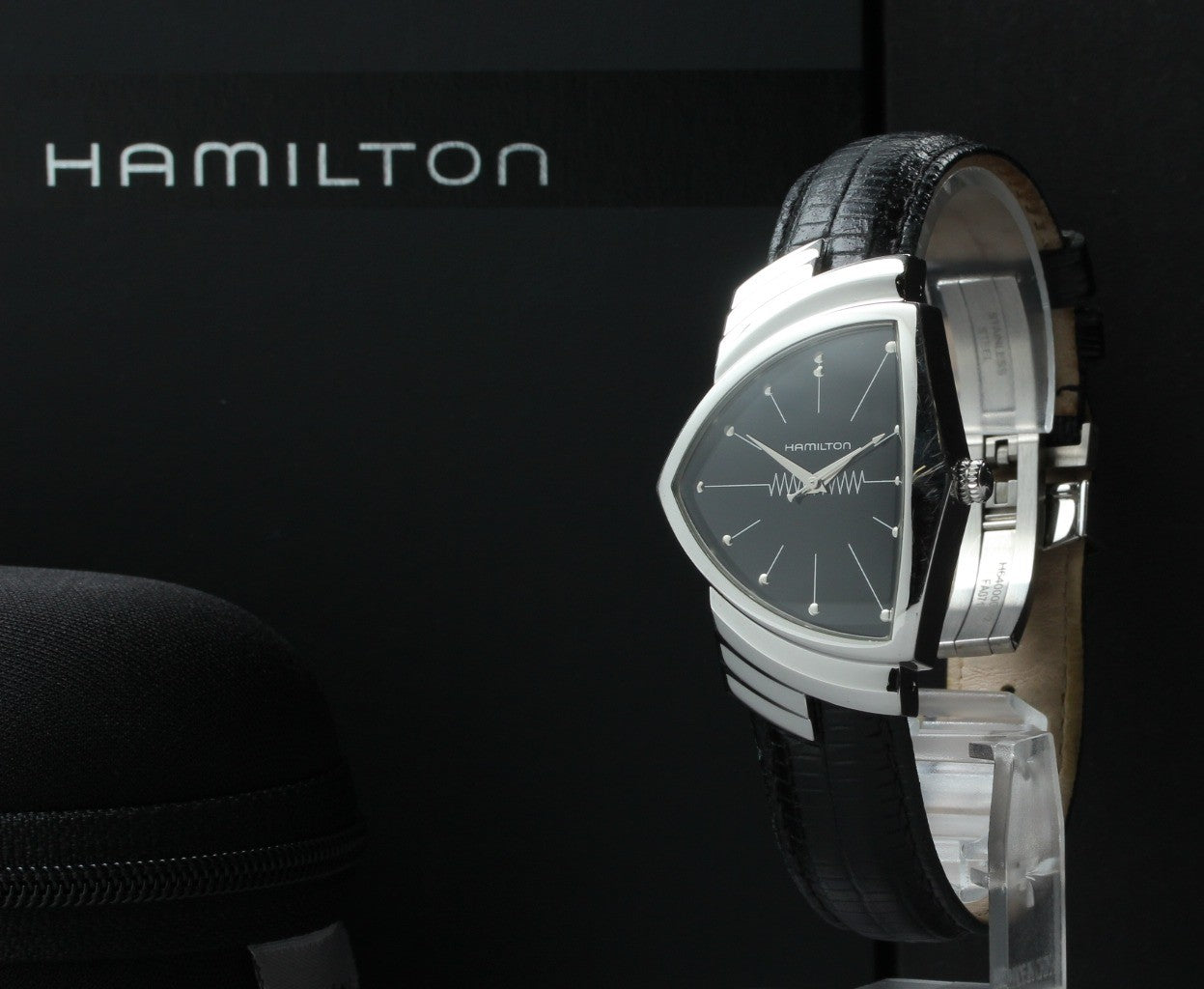 HAMILTON Ventura H244112 32mm Quartz Black Silver Men's Watch [Near MINT]