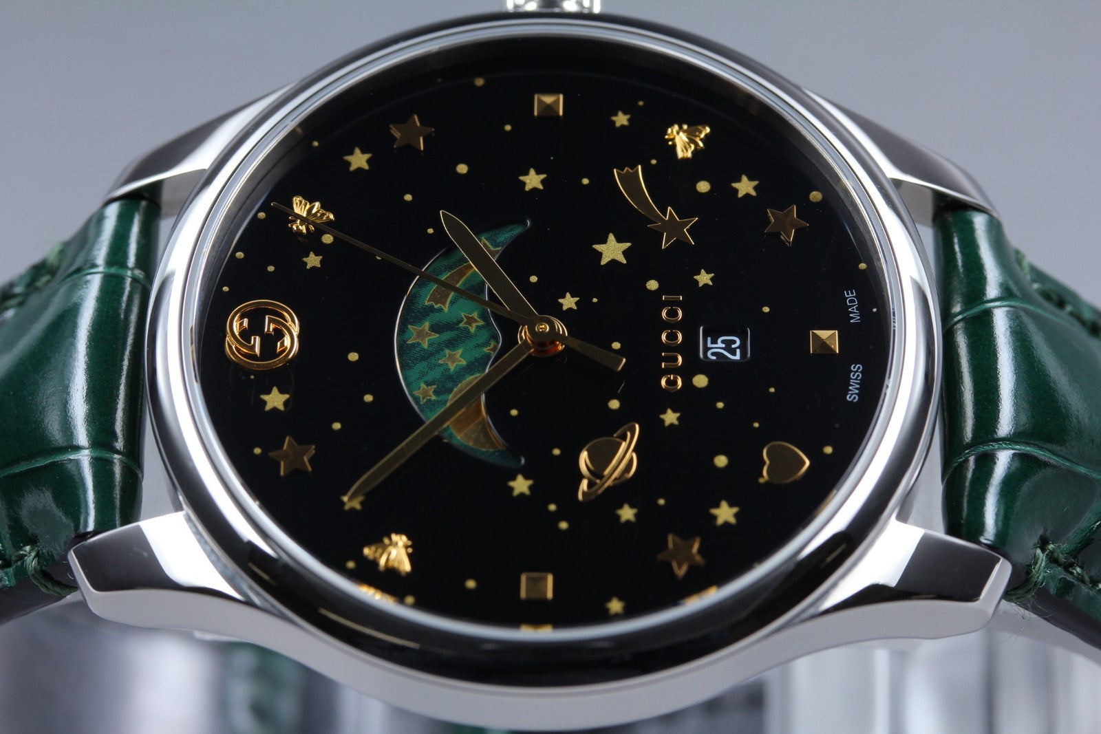 [Near MINT- Box] Gucci G-Timeless Moonphase 126.3 YA126326 Black Men's Qz Watch