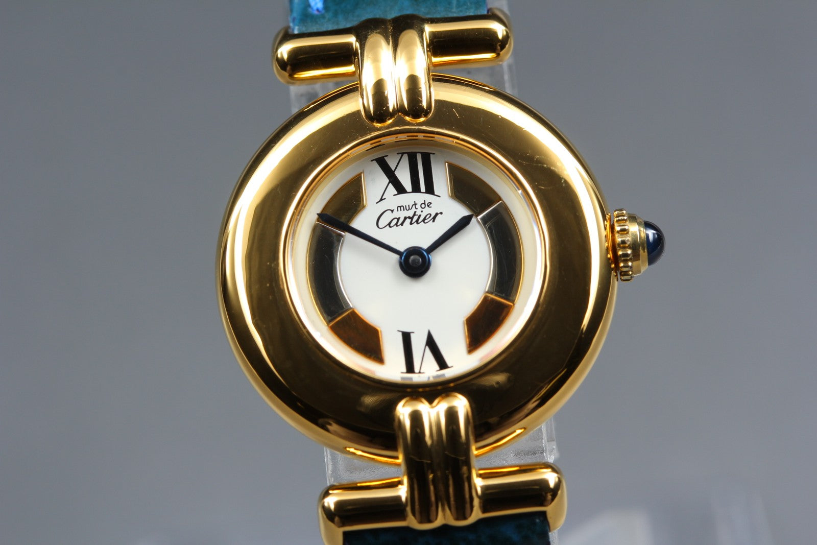 Vintage Cartier Must Colisee Vermeil 590002 Blue Gold Women's Quartz Watch