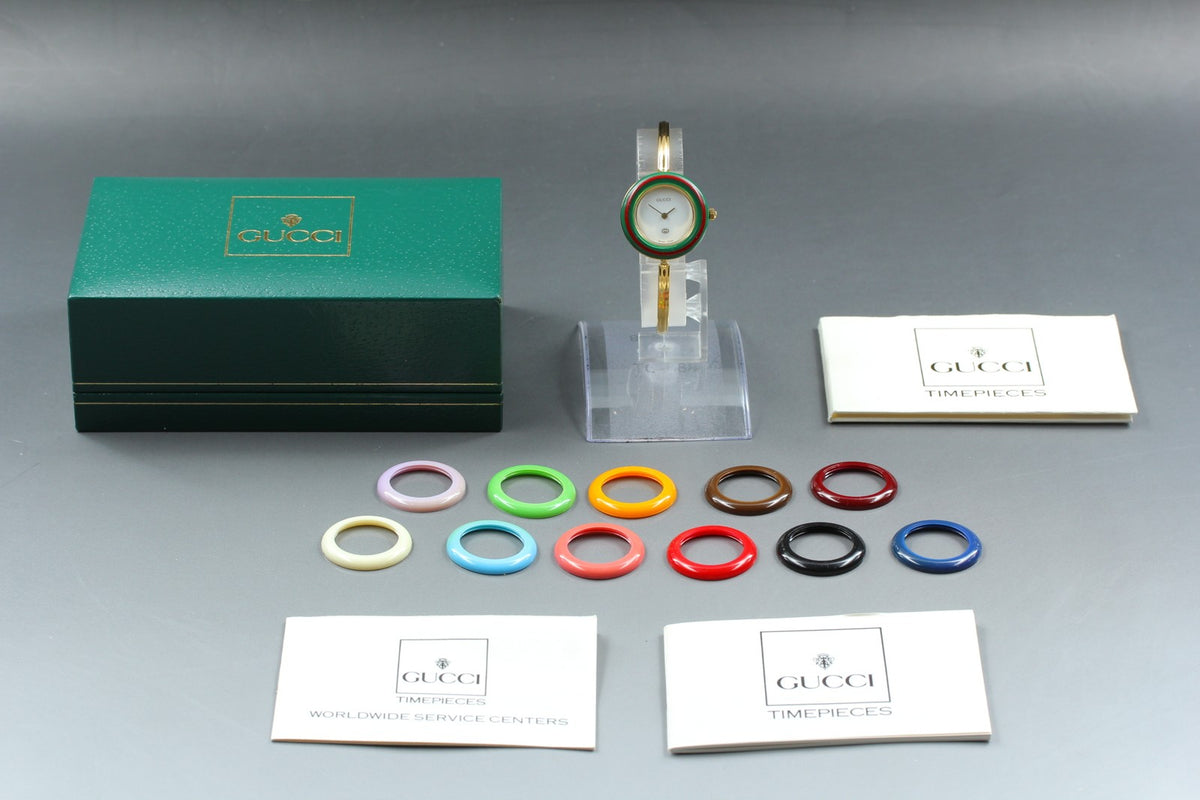 Gucci Change Bezel 11/12 12 Colors Gold Bangle Women's Qz Watch Vintage [Box]