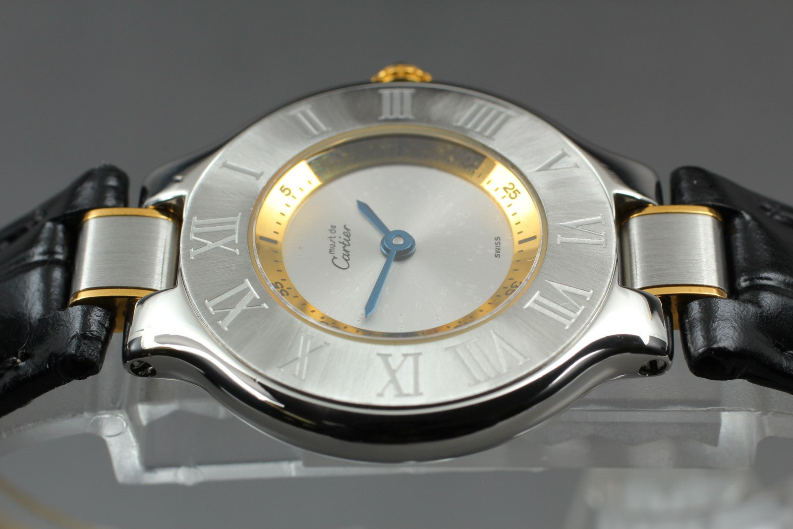 [Exc+4] Cartier Must de Cartier 21 1340 Silver Black 27mm Women’s Qz Watch JAPAN