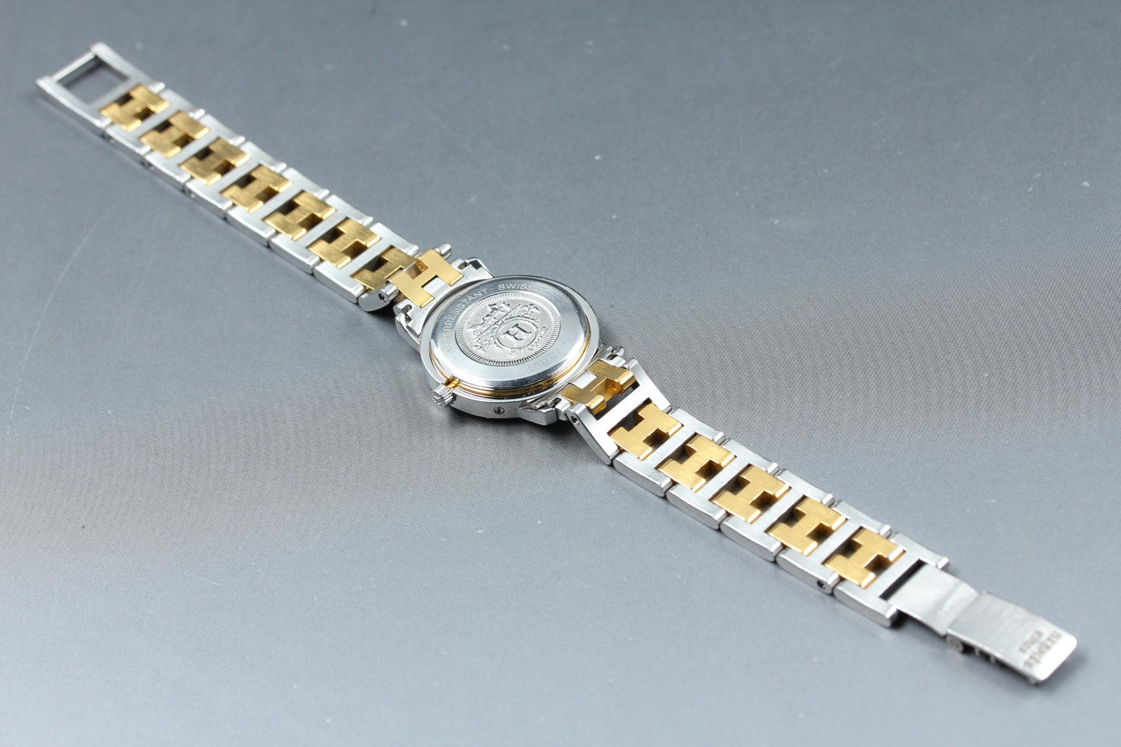 Vintage Hermes Clipper 24mm Ivory Dial Gold Woman's Watch Quartz [w /Box]