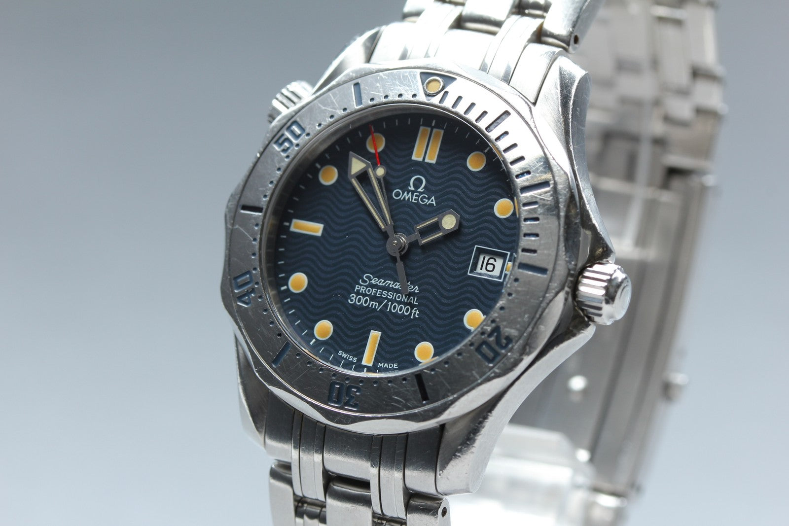 Overhauled [w/Box] OMEGA Seamaster 300M 2562.80 Date Blue 36mm Qz Men's Watch